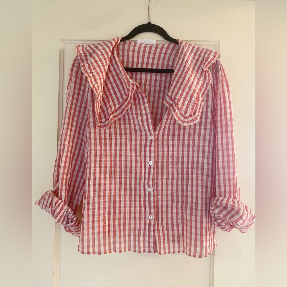 Gingham Cotton Baby Doll Mango Button Down